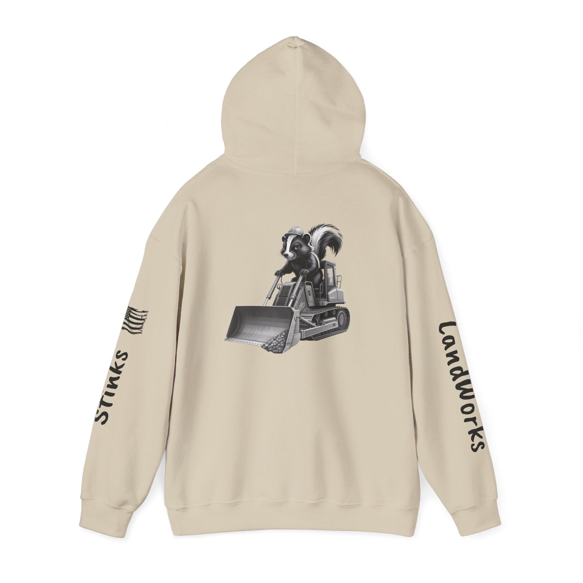 Construction Skunk Bulldozer Hoodie – 'Stinks Landworks' Graphic Workwear Hoodie