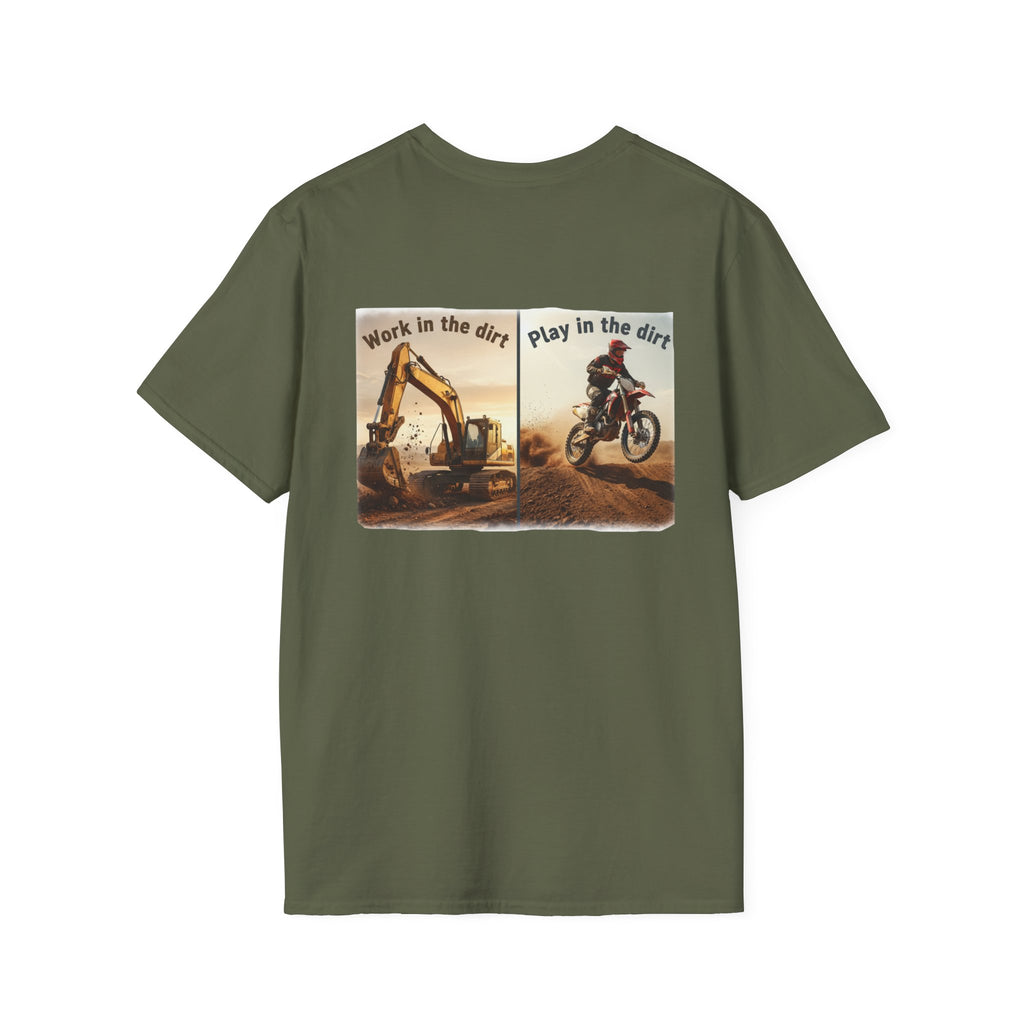 Dirt Bike T-Shirt — "Work in the Dirt / Play in the Dirt" Retro Moto Tee