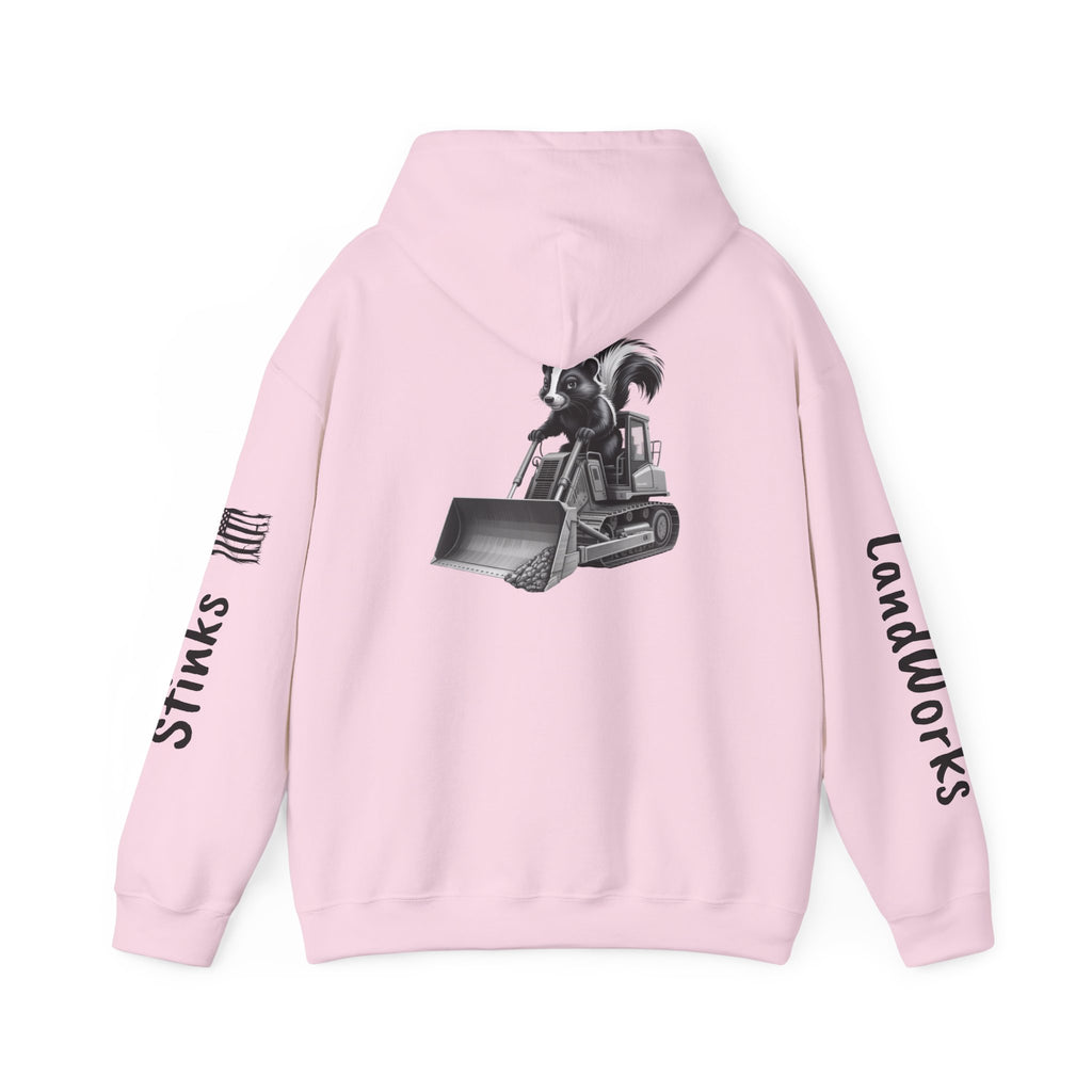 Construction Skunk Bulldozer Hoodie – 'Stinks Landworks' Graphic Workwear Hoodie