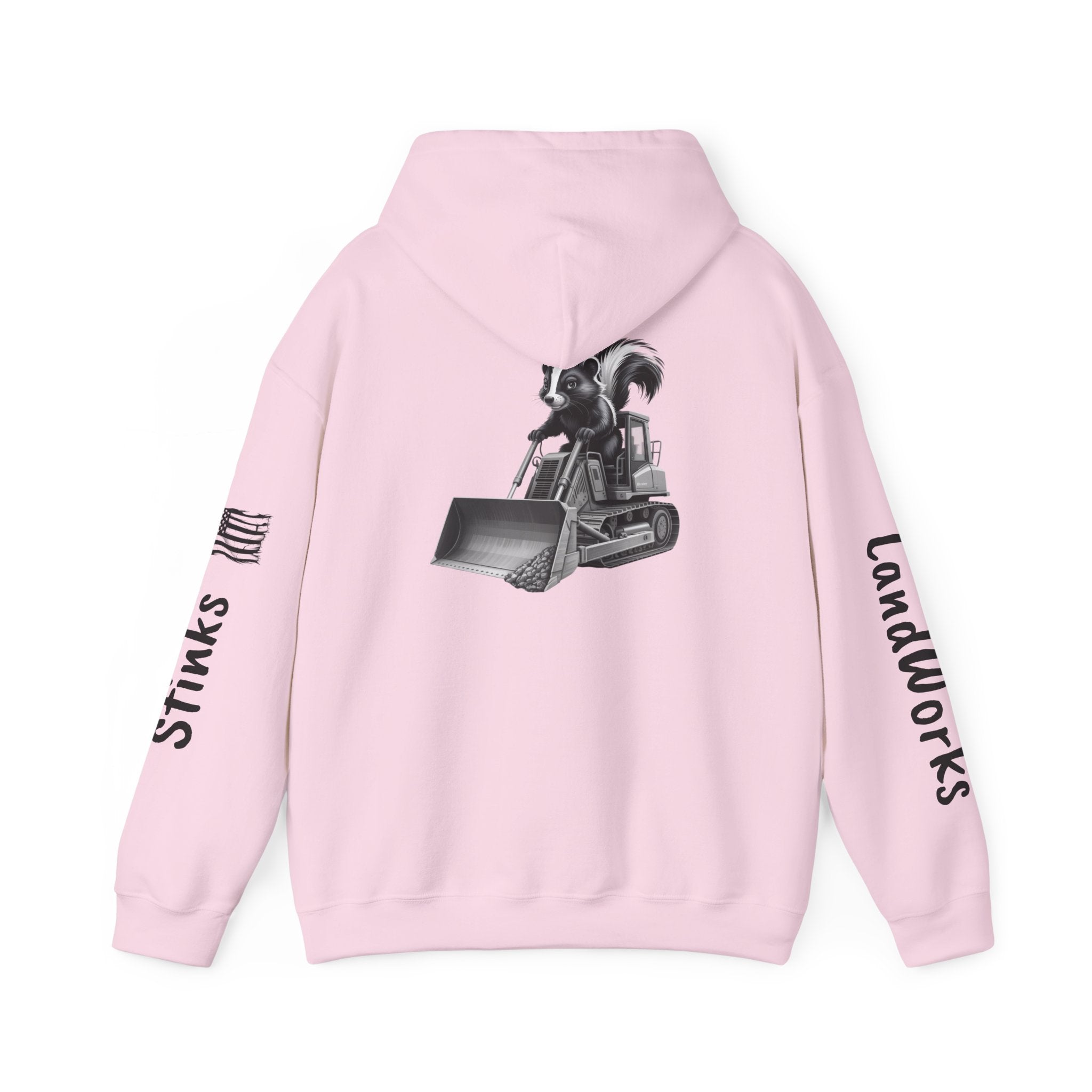Construction Skunk Bulldozer Hoodie – 'Stinks Landworks' Graphic Workwear Hoodie