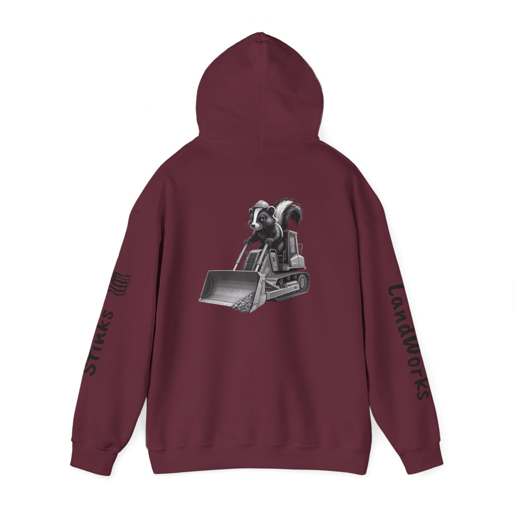 Construction Skunk Bulldozer Hoodie – 'Stinks Landworks' Graphic Workwear Hoodie