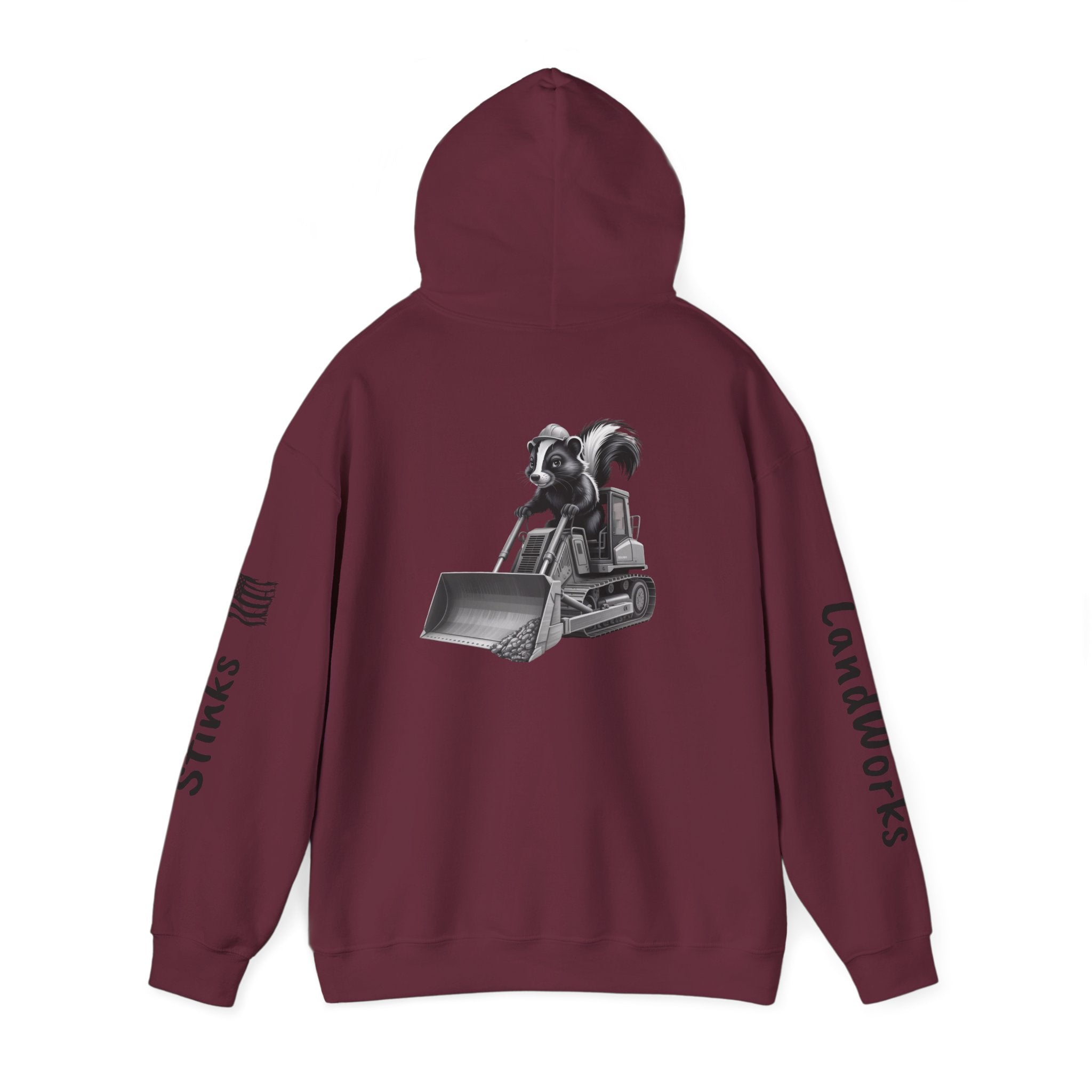 Construction Skunk Bulldozer Hoodie – 'Stinks Landworks' Graphic Workwear Hoodie