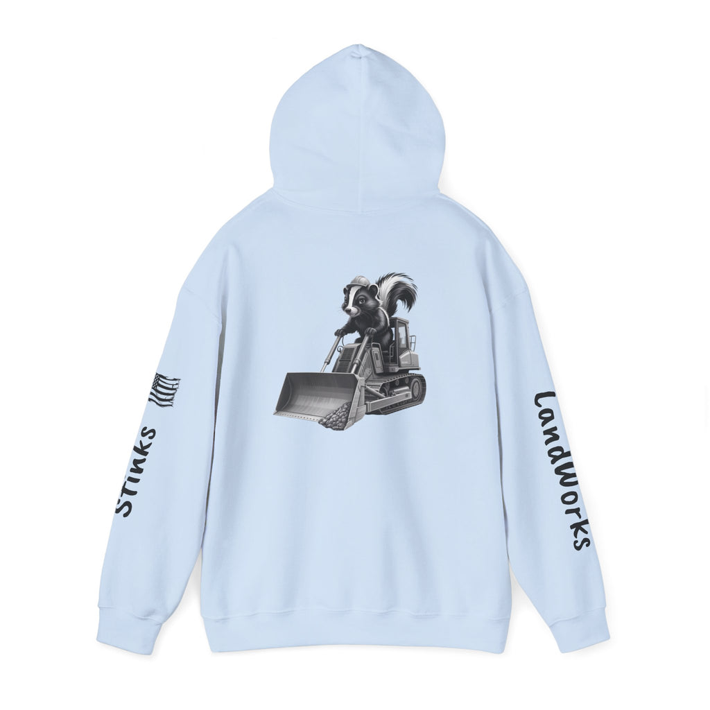 Construction Skunk Bulldozer Hoodie – 'Stinks Landworks' Graphic Workwear Hoodie