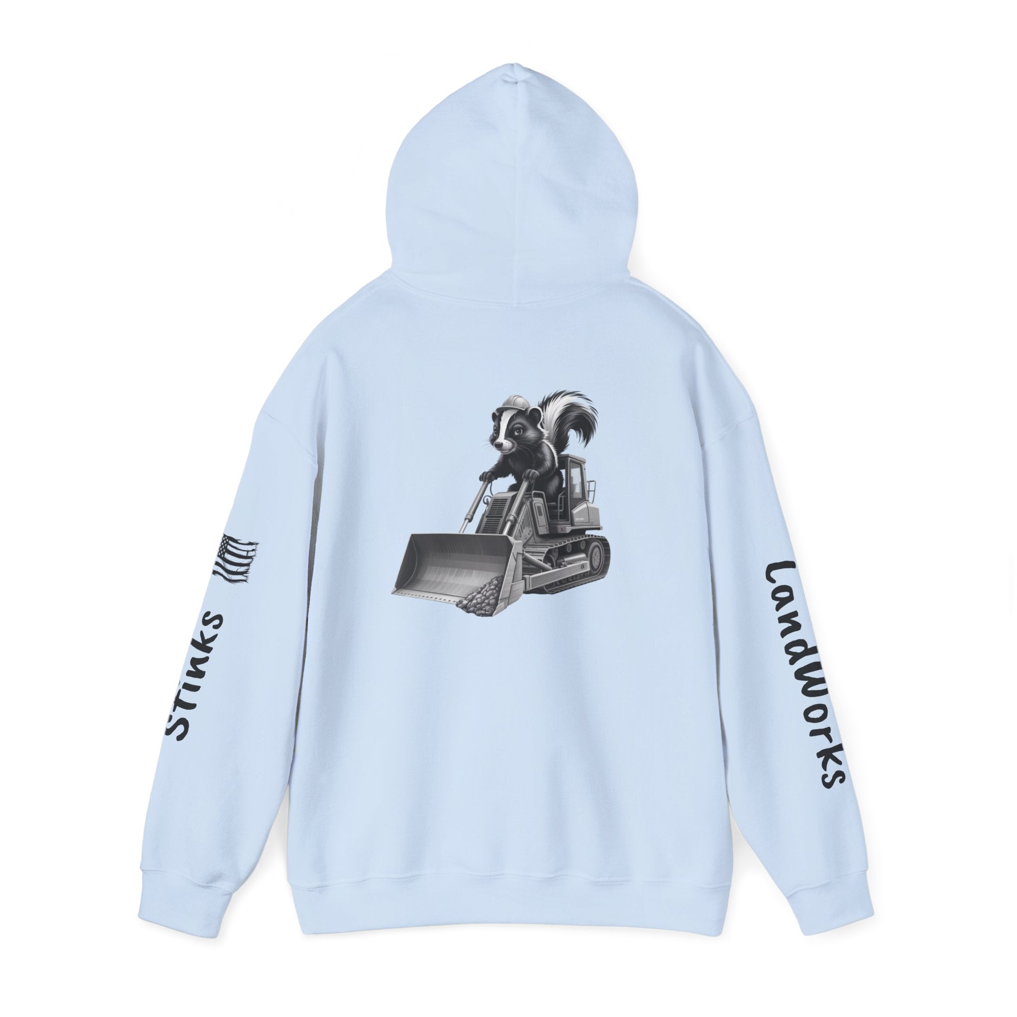 Construction Skunk Bulldozer Hoodie – 'Stinks Landworks' Graphic Workwear Hoodie