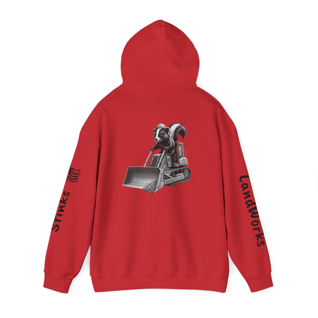 Construction Skunk Bulldozer Hoodie – 'Stinks Landworks' Graphic Workwear Hoodie