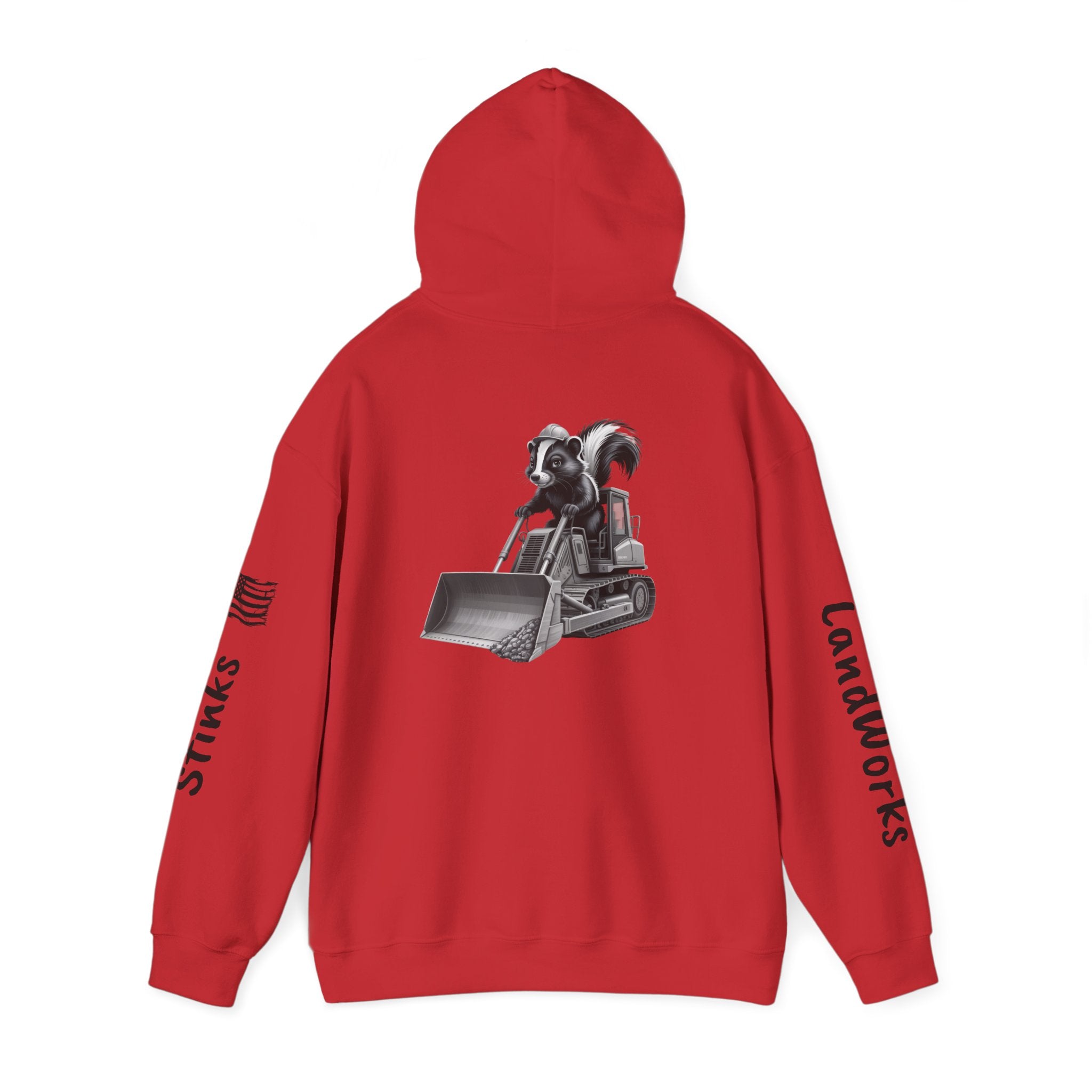 Construction Skunk Bulldozer Hoodie – 'Stinks Landworks' Graphic Workwear Hoodie