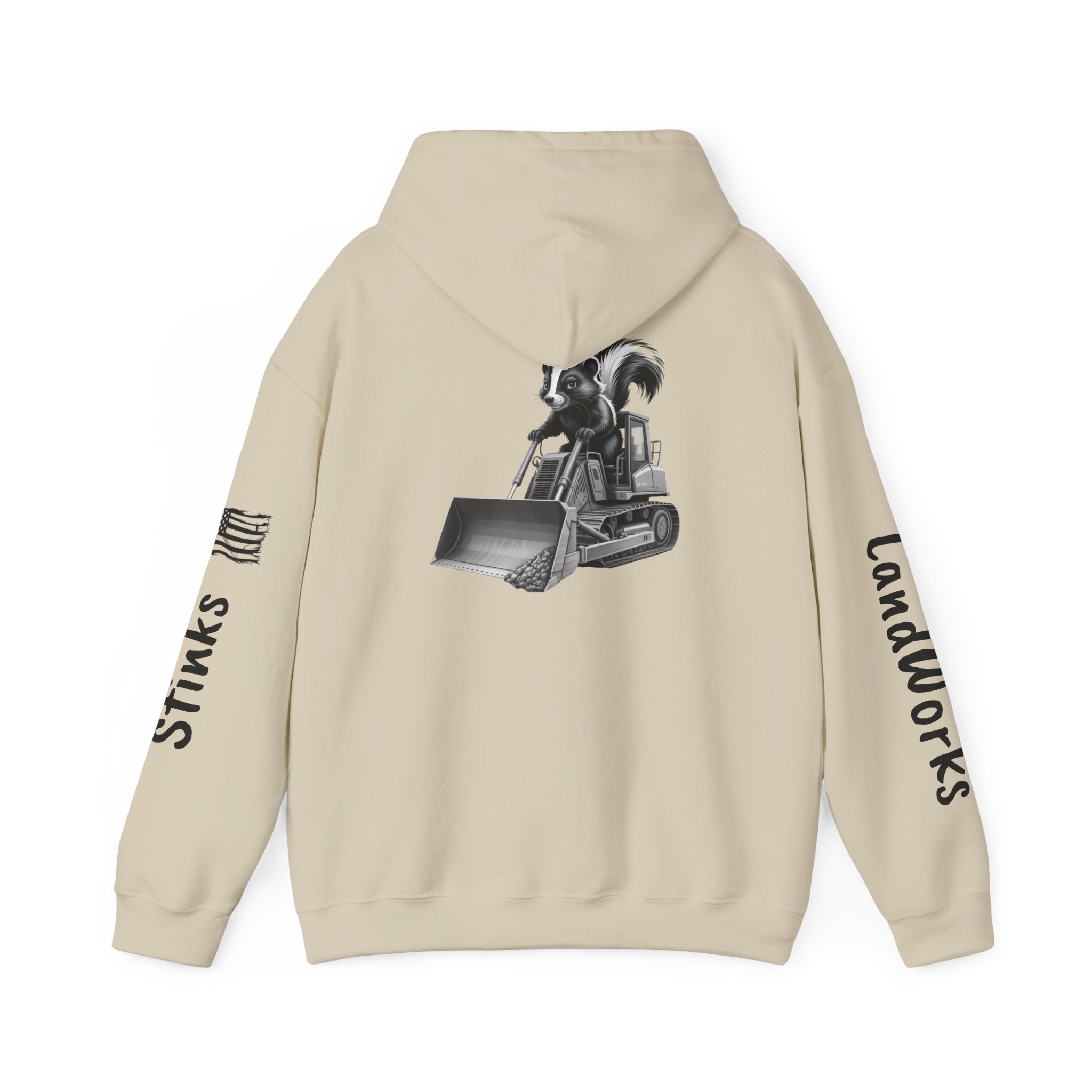 Construction Skunk Bulldozer Hoodie – 'Stinks Landworks' Graphic Workwear Hoodie