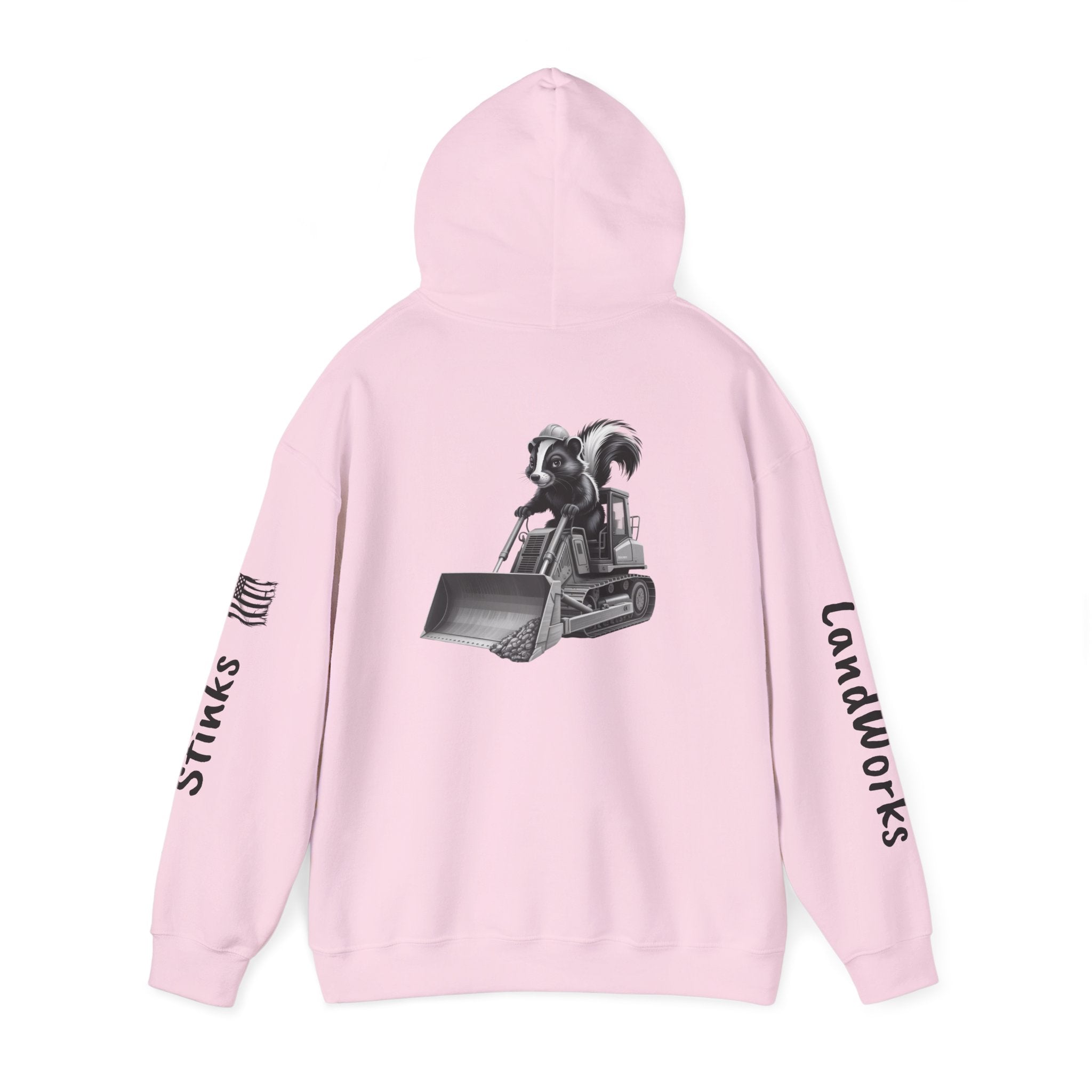Construction Skunk Bulldozer Hoodie – 'Stinks Landworks' Graphic Workwear Hoodie