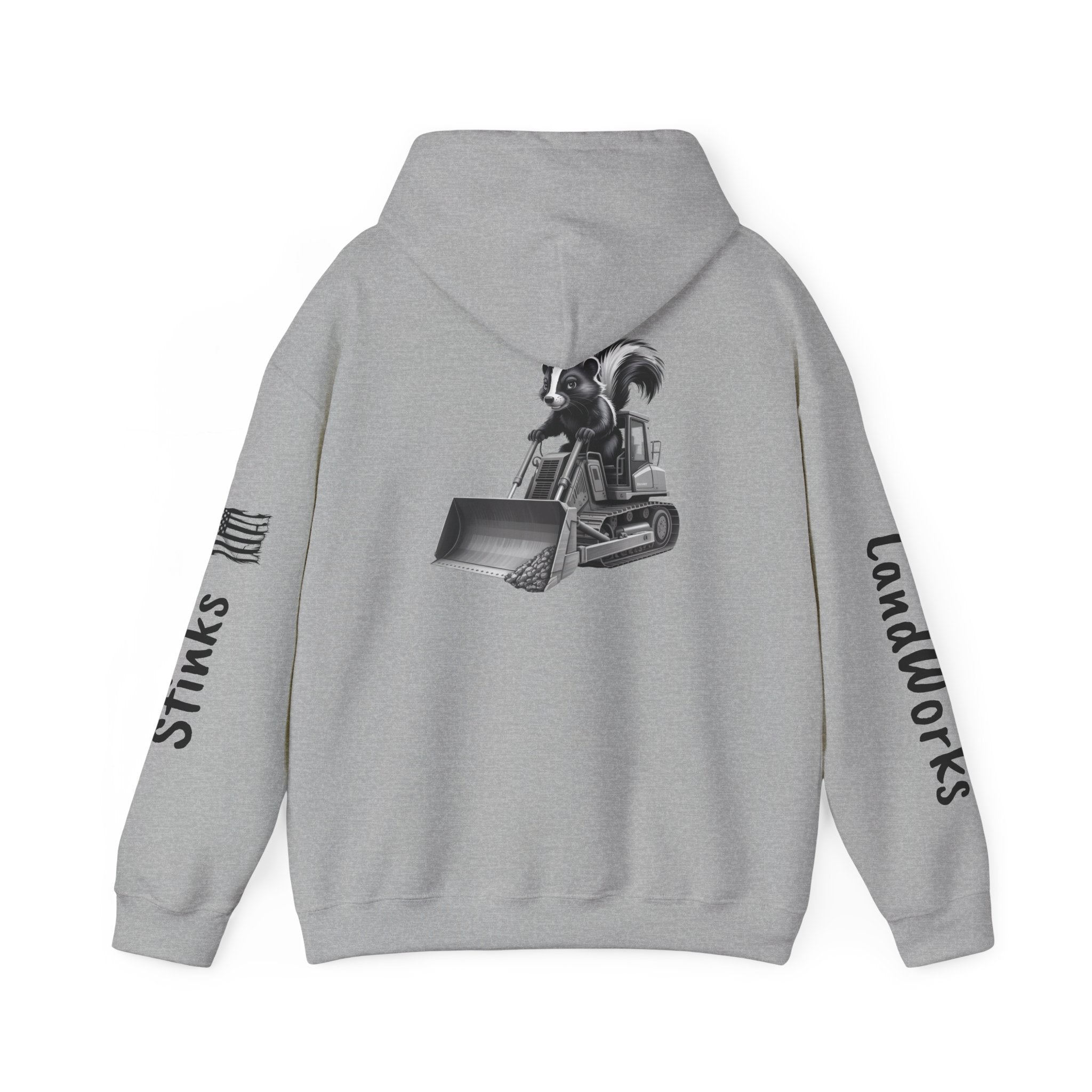 Construction Skunk Bulldozer Hoodie – 'Stinks Landworks' Graphic Workwear Hoodie