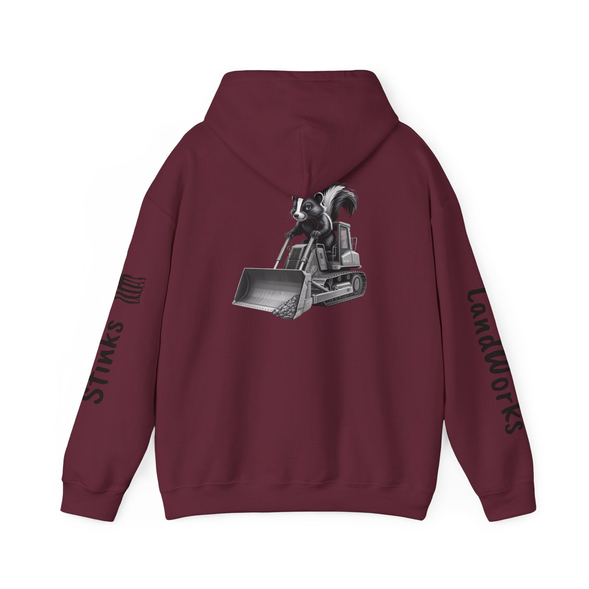 Construction Skunk Bulldozer Hoodie – 'Stinks Landworks' Graphic Workwear Hoodie