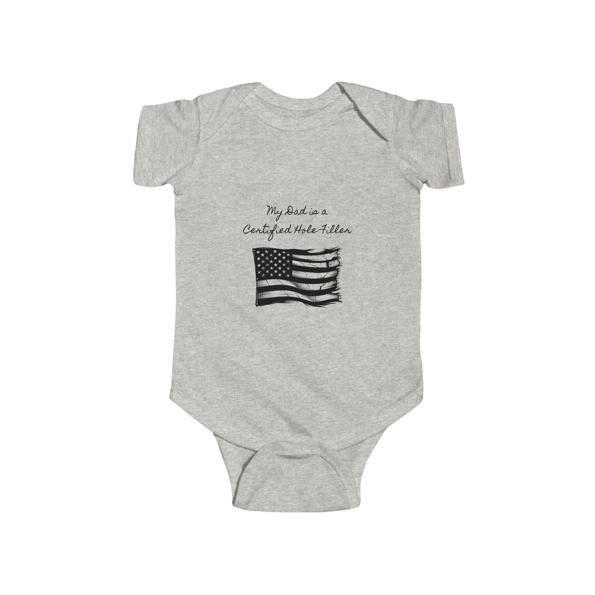 Infant Bodysuit — Vintage American Flag & Excavator Graphic Baby Onesie