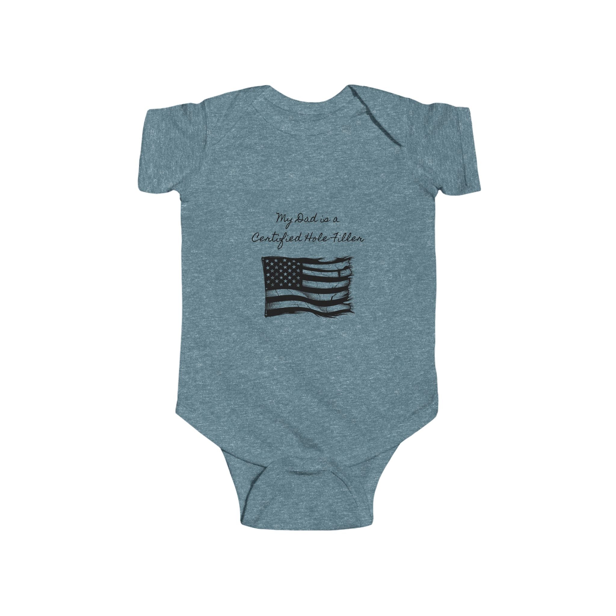Infant Bodysuit — Vintage American Flag & Excavator Graphic Baby Onesie