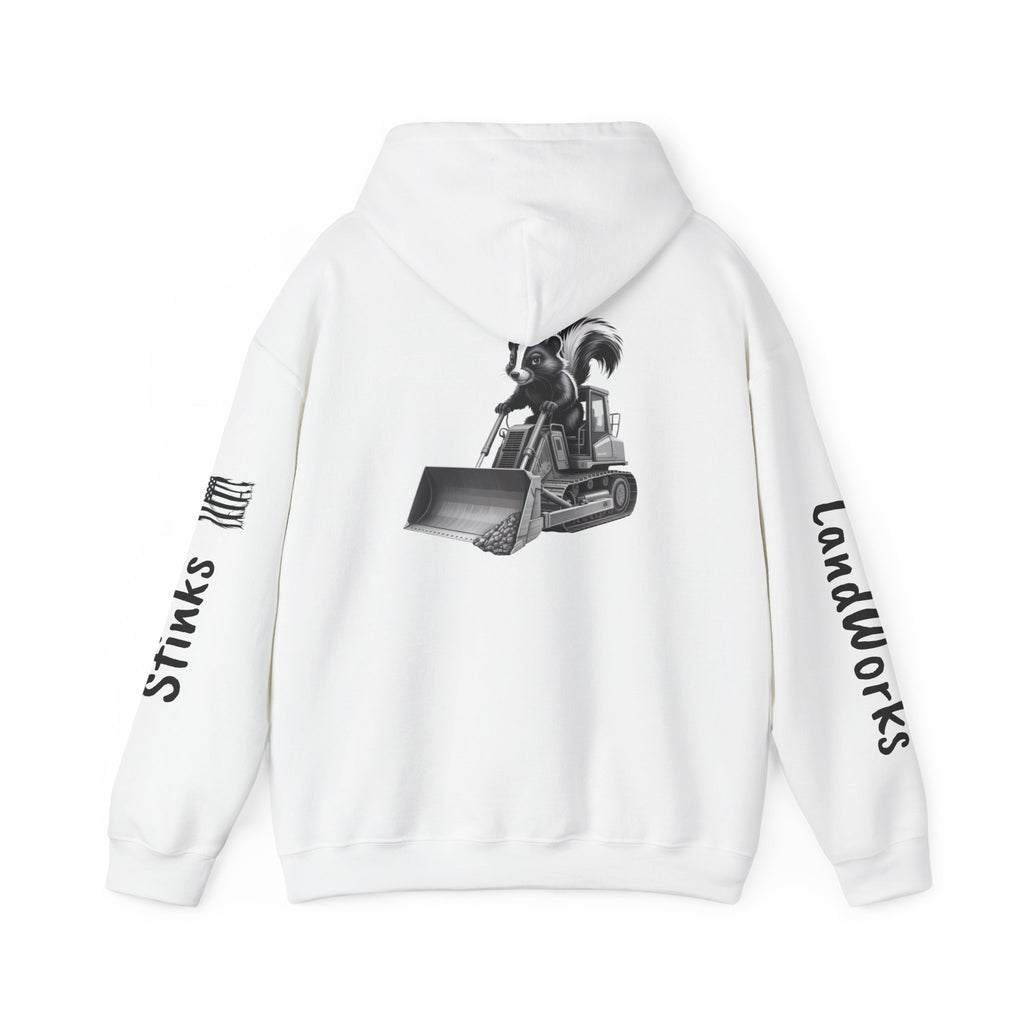 Construction Skunk Bulldozer Hoodie – 'Stinks Landworks' Graphic Workwear Hoodie