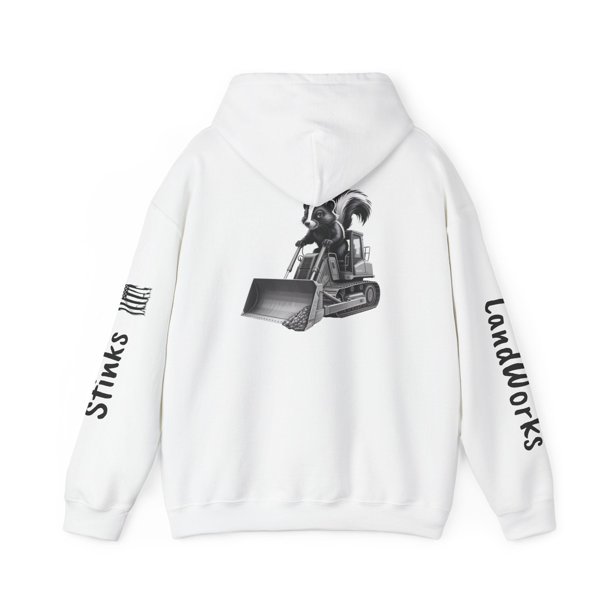 Construction Skunk Bulldozer Hoodie – 'Stinks Landworks' Graphic Workwear Hoodie