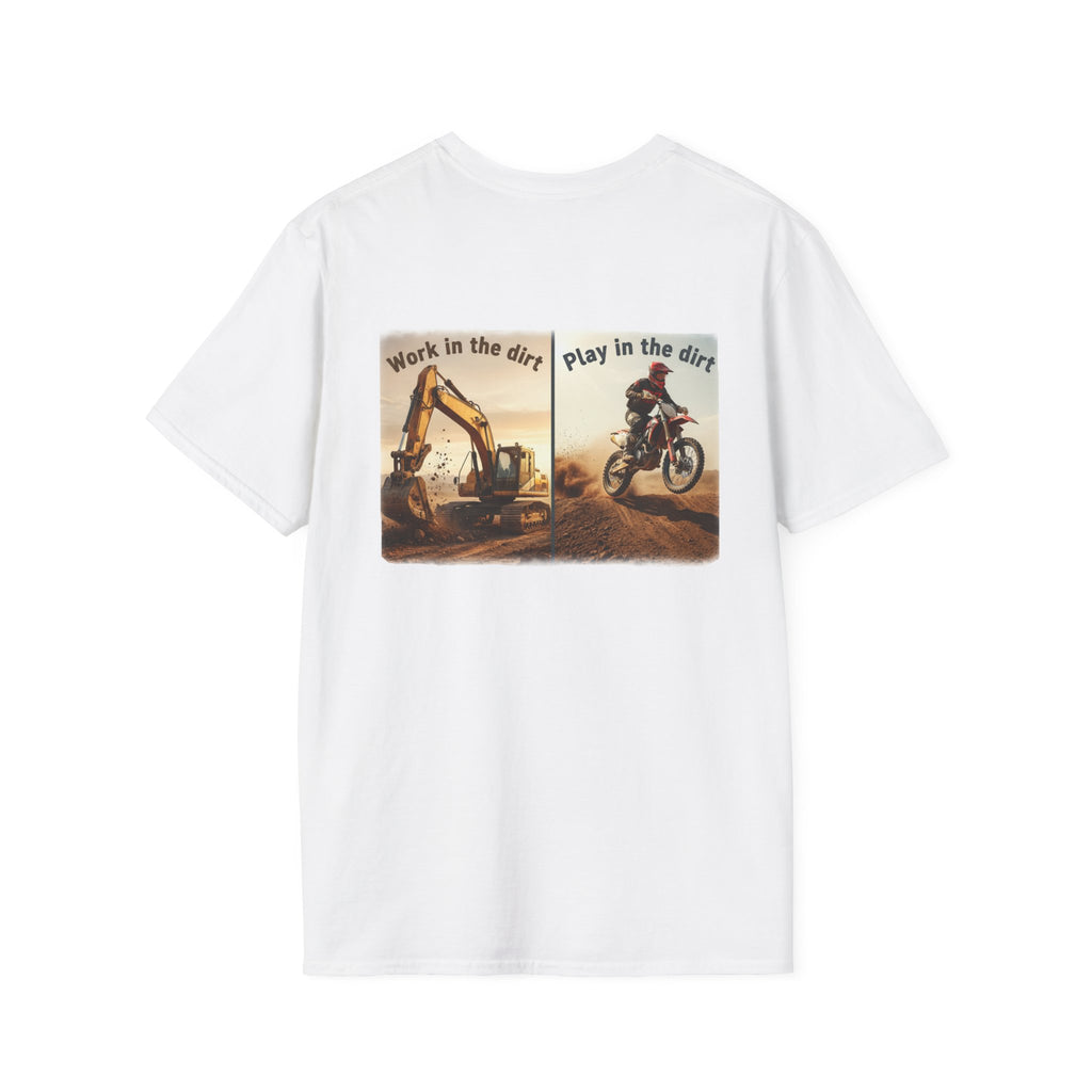 Dirt Bike T-Shirt — "Work in the Dirt / Play in the Dirt" Retro Moto Tee