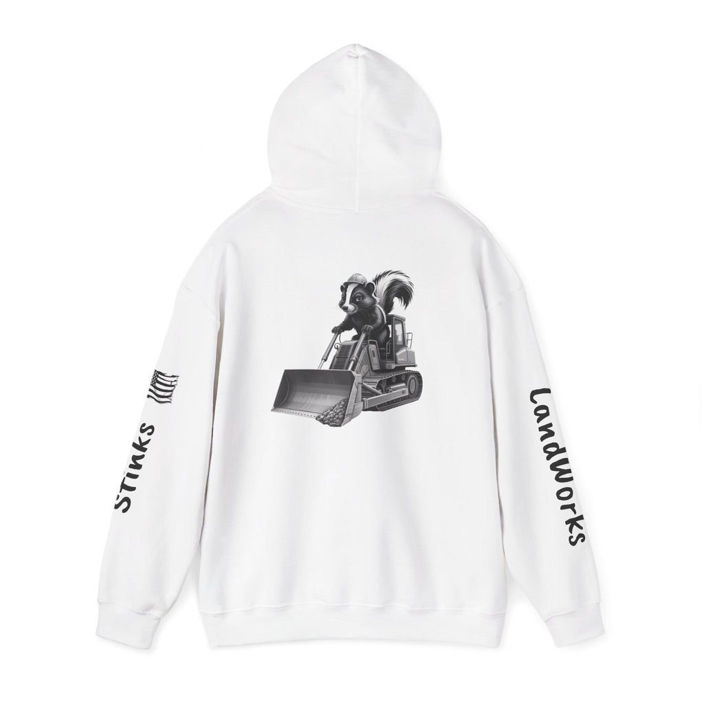 Construction Skunk Bulldozer Hoodie – 'Stinks Landworks' Graphic Workwear Hoodie