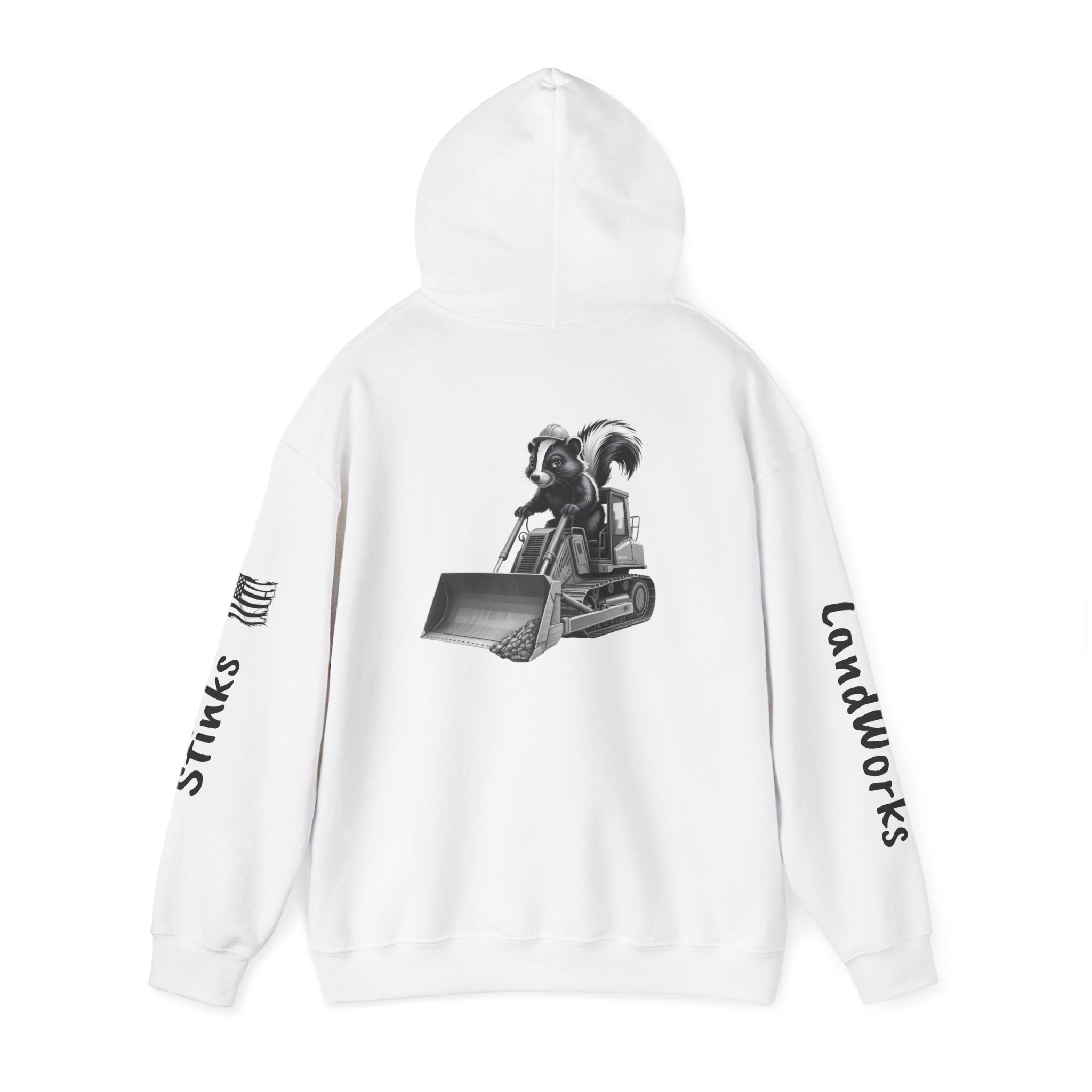 Construction Skunk Bulldozer Hoodie – 'Stinks Landworks' Graphic Workwear Hoodie