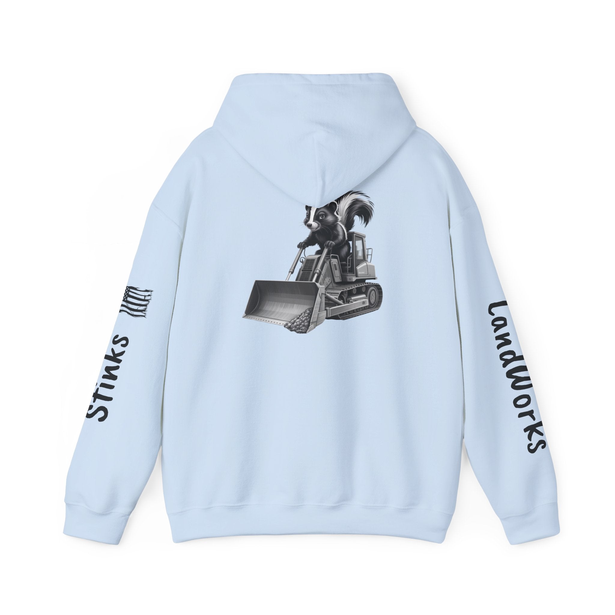 Construction Skunk Bulldozer Hoodie – 'Stinks Landworks' Graphic Workwear Hoodie