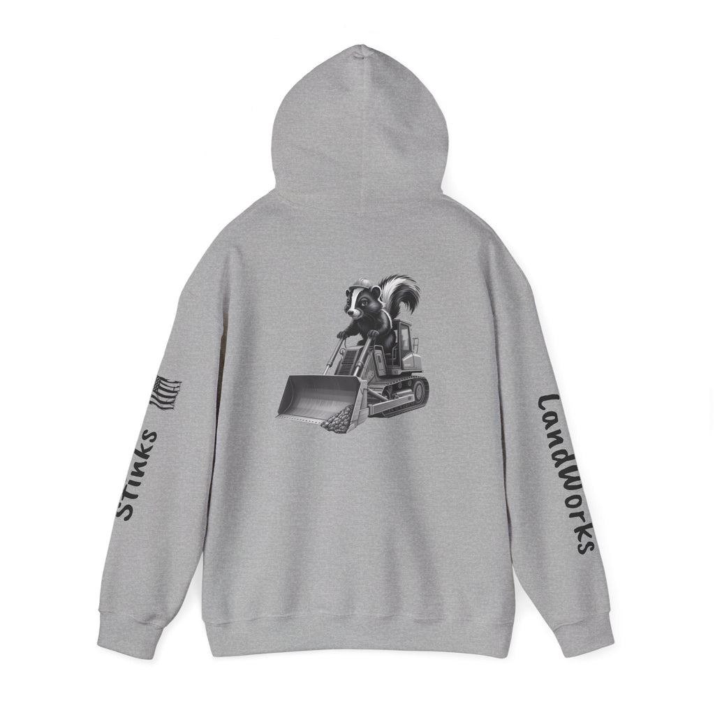Construction Skunk Bulldozer Hoodie – 'Stinks Landworks' Graphic Workwear Hoodie
